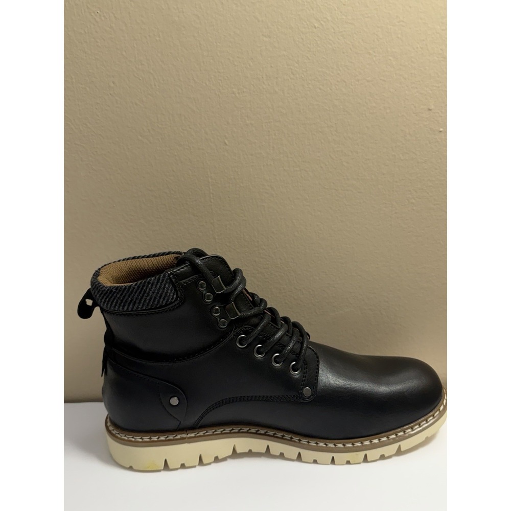 Steve Madden Boot's Men's Blk Madden NYC Lace-Up Sz 9.5 Cream Lug Sole EUC - Picture 8 of 13